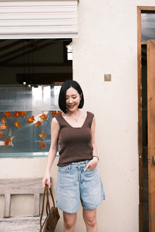 Céline Back-Tie Knit Tank in Coffee