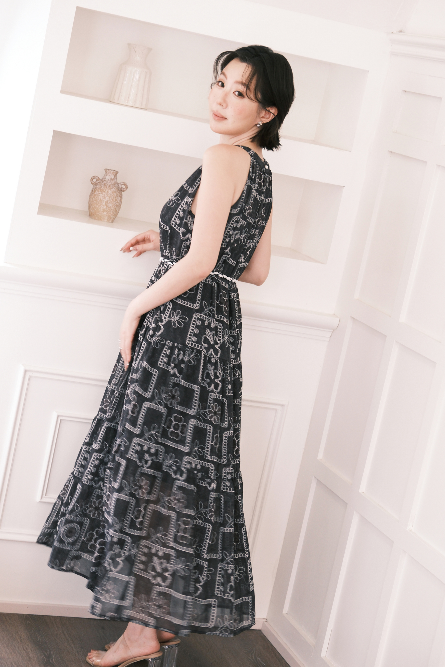 Santorini Embroidered Maxi Dress in Black