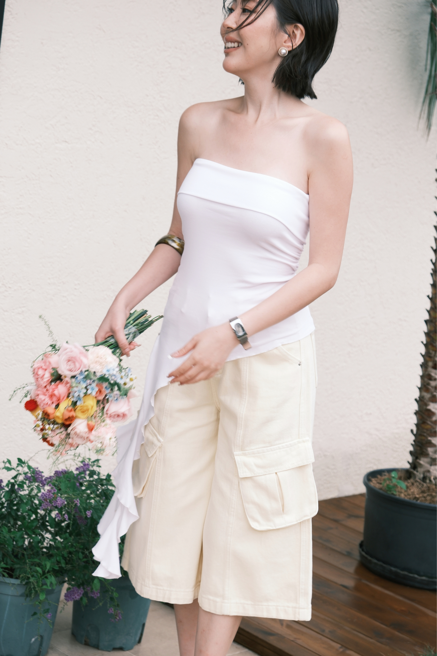 Luna Ruched Tube Top in White