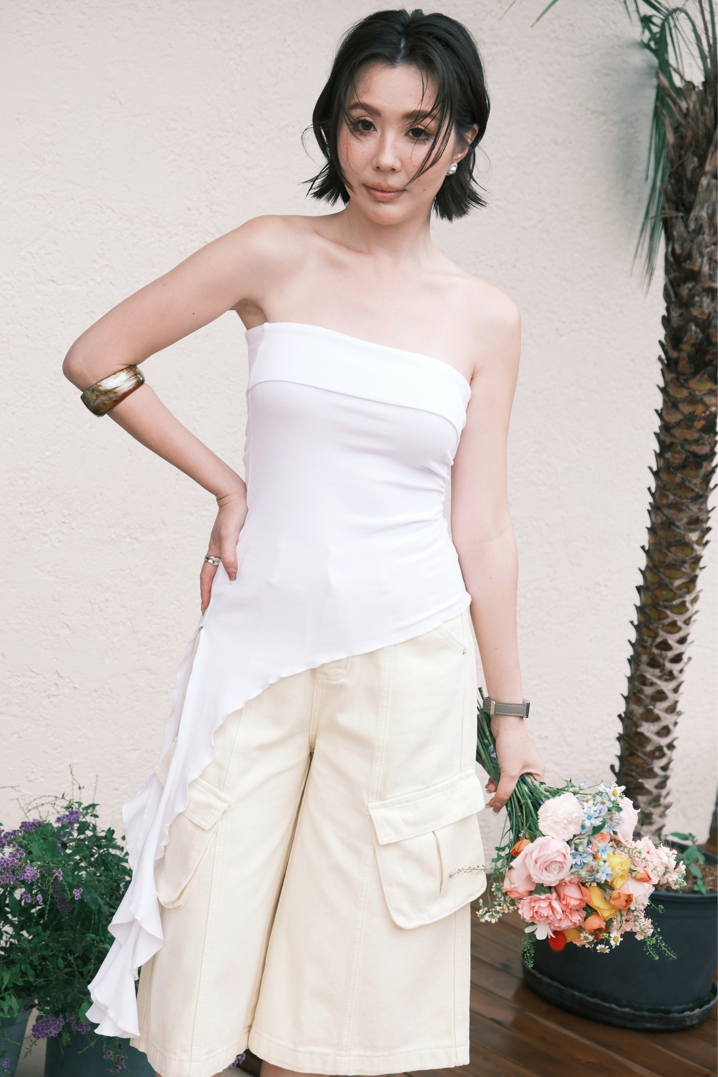 Luna Ruched Tube Top in White