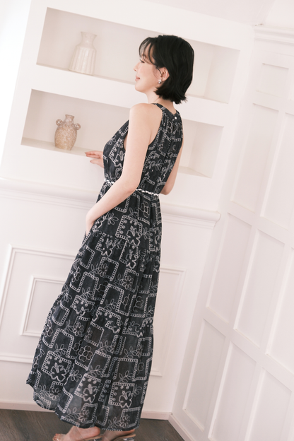 Santorini Embroidered Maxi Dress in Black
