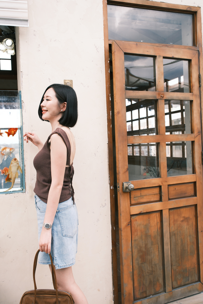 Céline Back-Tie Knit Tank in Coffee