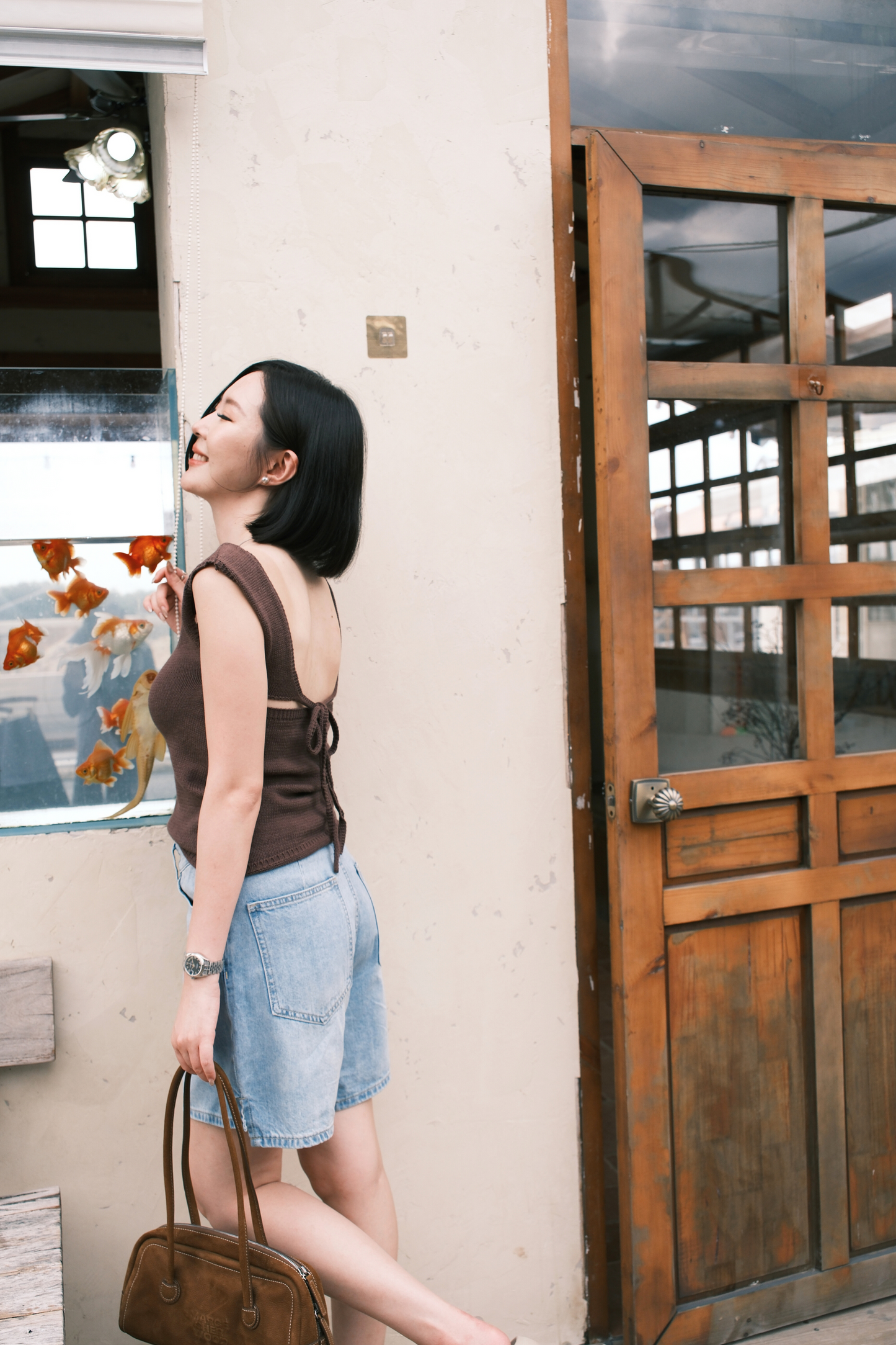 Céline Back-Tie Knit Tank in Coffee
