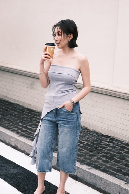 Luna Ruched Tube Top in Grey