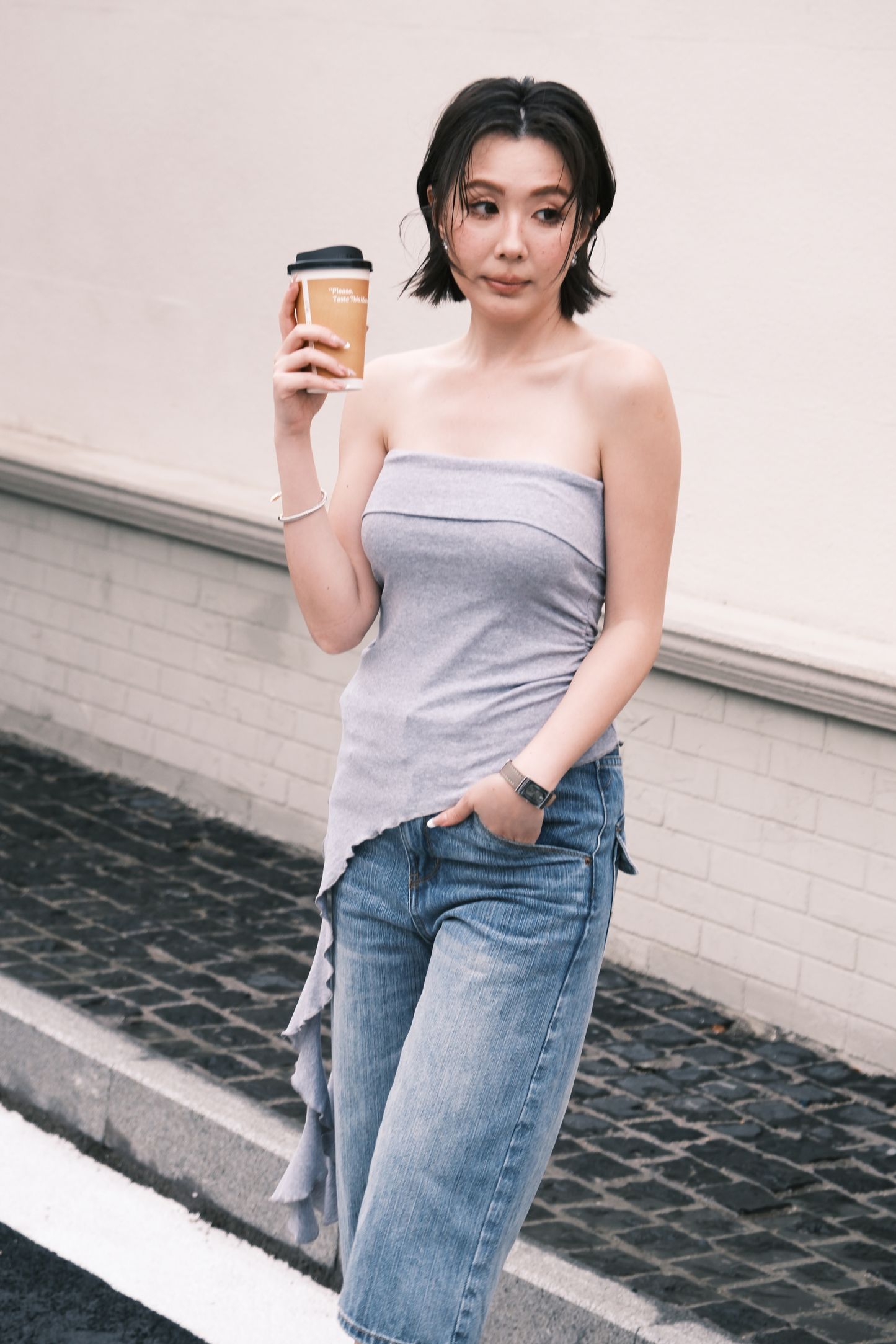 Luna Ruched Tube Top in Grey