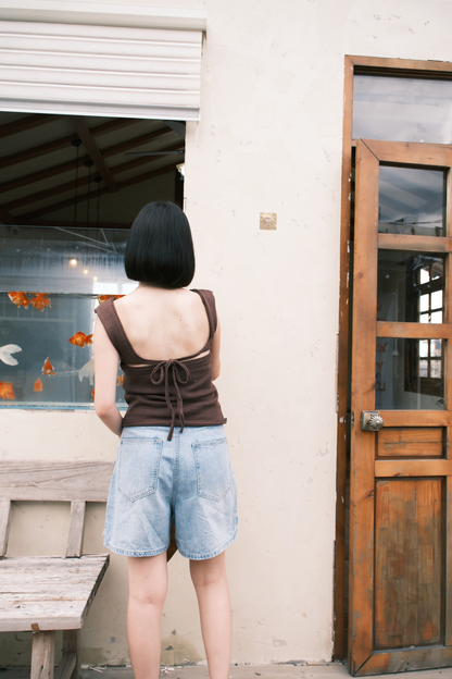 Céline Back-Tie Knit Tank in Coffee
