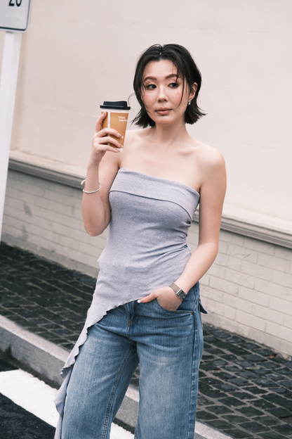 Luna Ruched Tube Top in Grey