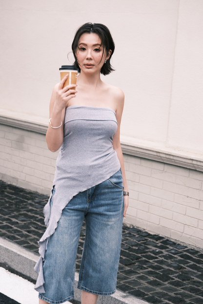 Luna Ruched Tube Top in Grey