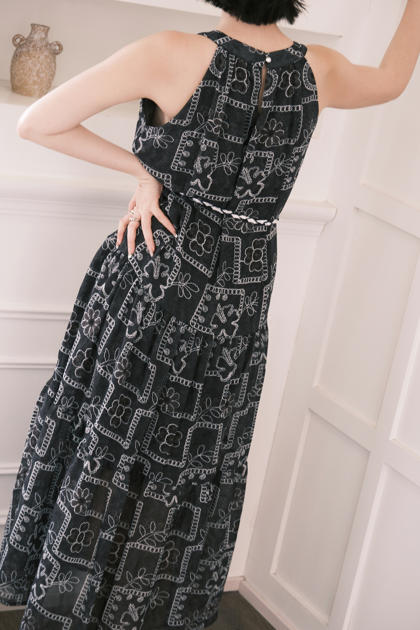 Santorini Embroidered Maxi Dress in Black