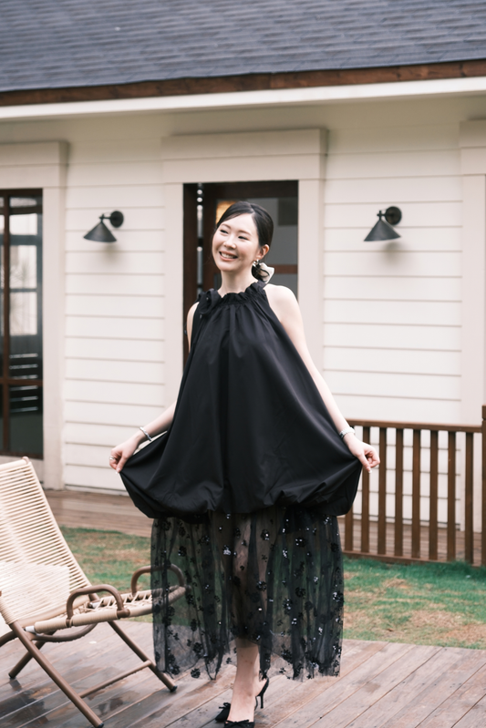 Seraphina Sheer Layered Dress in Black