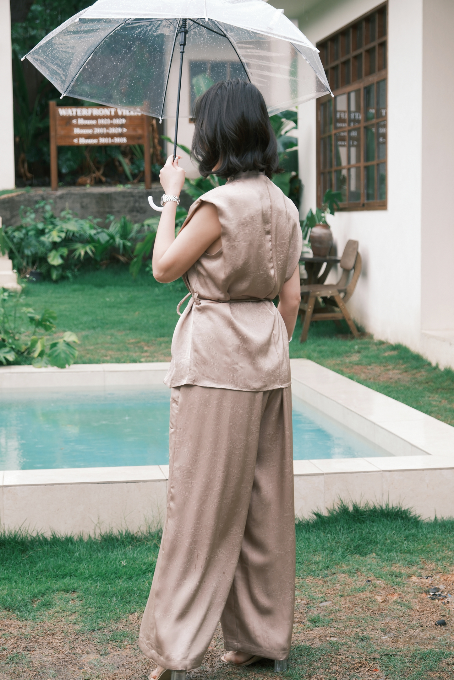 Olienne Satin Wrap Set in Khaki