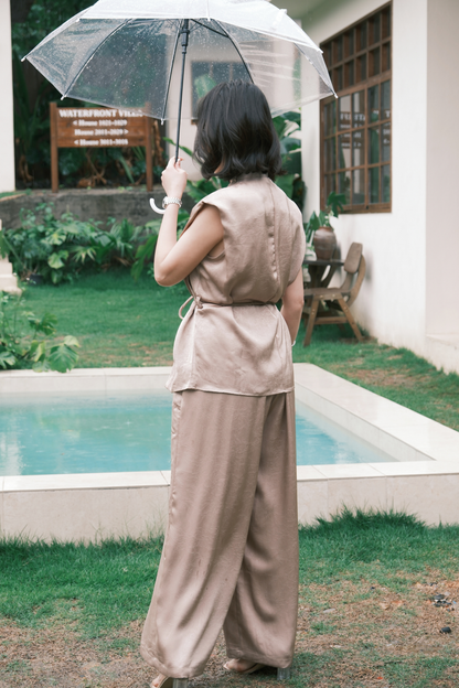 Olienne Satin Wrap Set in Khaki