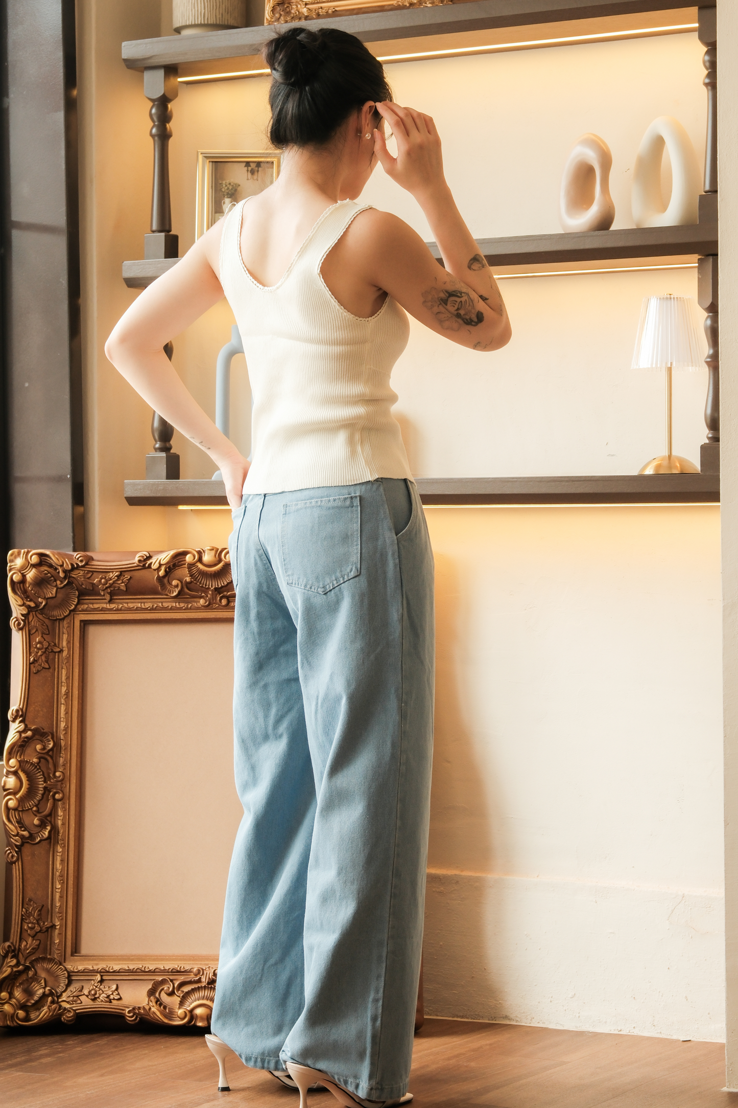 Élise Knit Button Tank in Beige