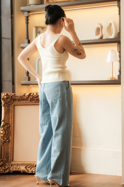 Élise Knit Button Tank in Beige