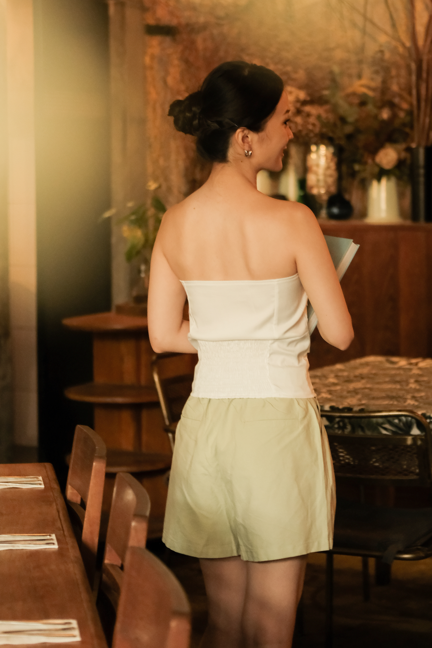 Isaline Ruched Back Tube Blouse in White