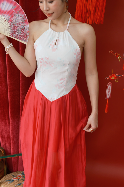 Camellia Veil Halter Cheongsam Gown