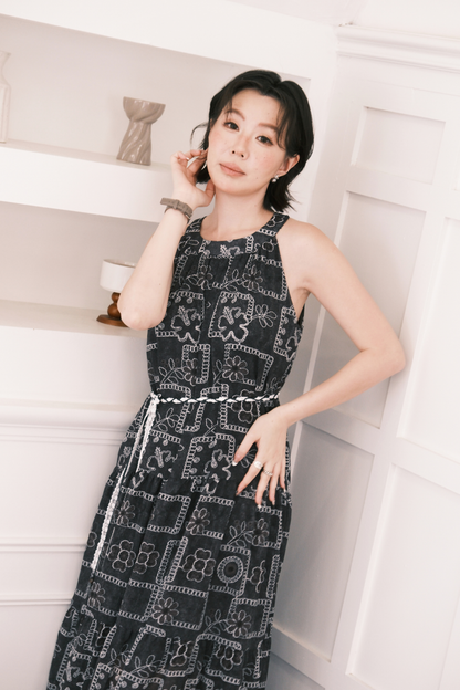 Santorini Embroidered Maxi Dress in Black