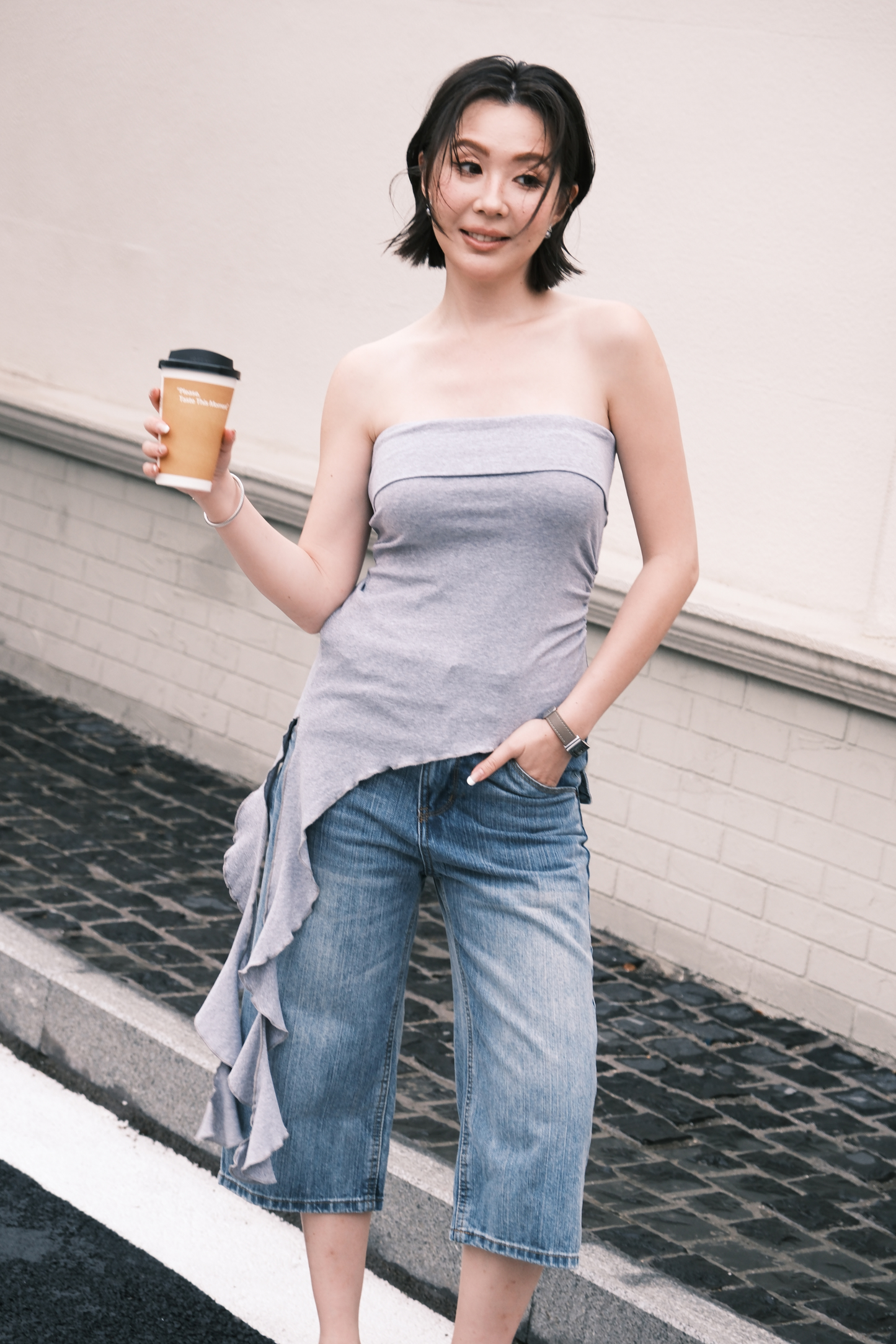 Luna Ruched Tube Top in Grey