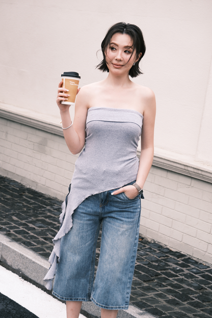 Luna Ruched Tube Top in Grey
