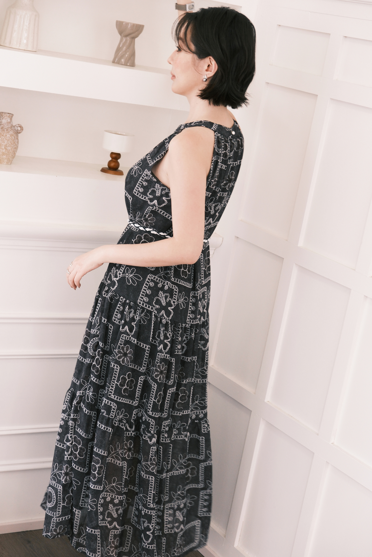 Santorini Embroidered Maxi Dress in Black