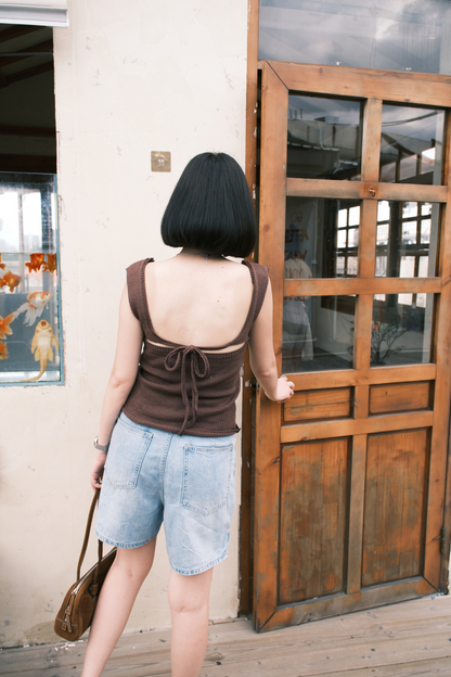 Céline Back-Tie Knit Tank in Coffee