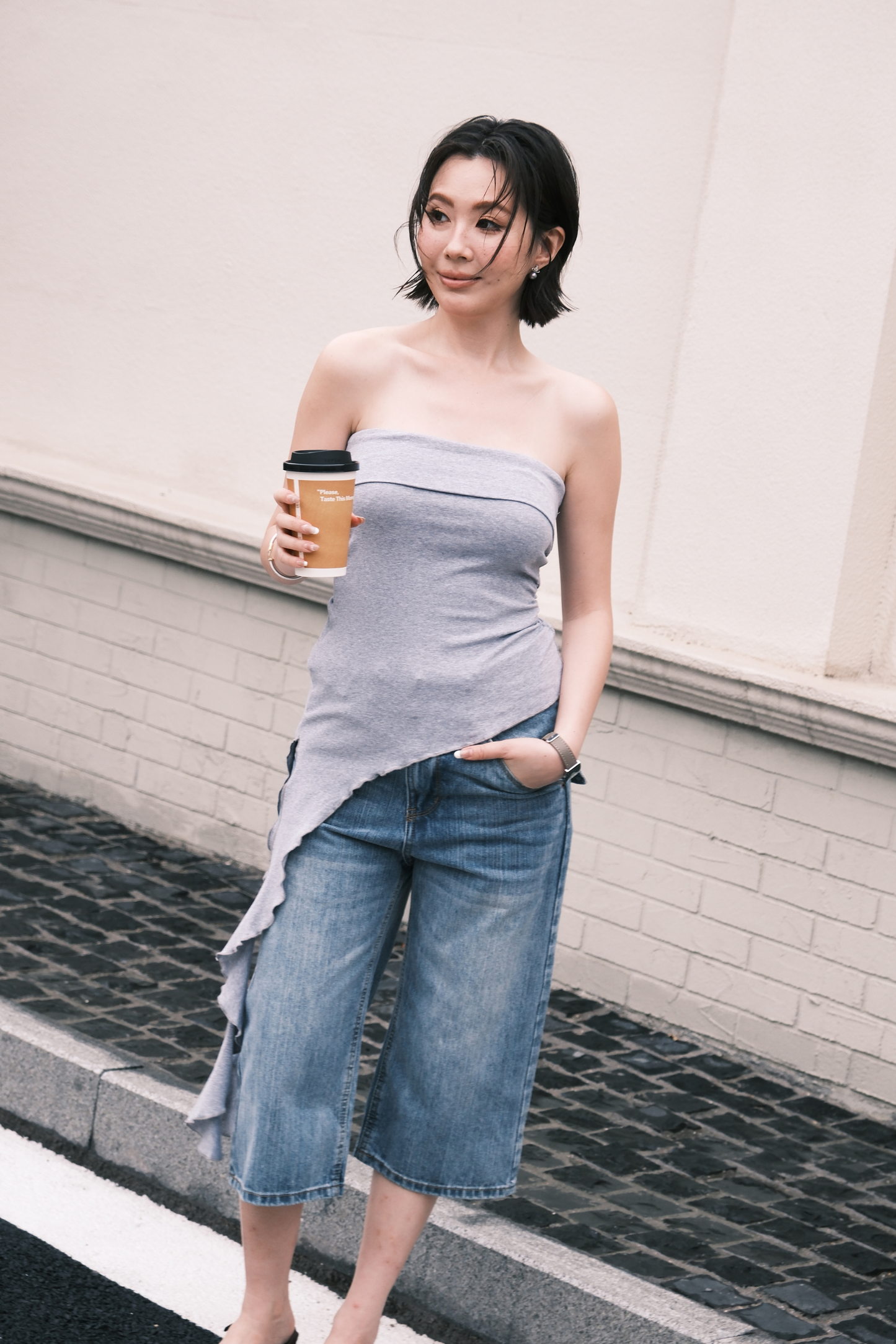 Luna Ruched Tube Top in Grey