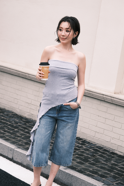 Luna Ruched Tube Top in Grey