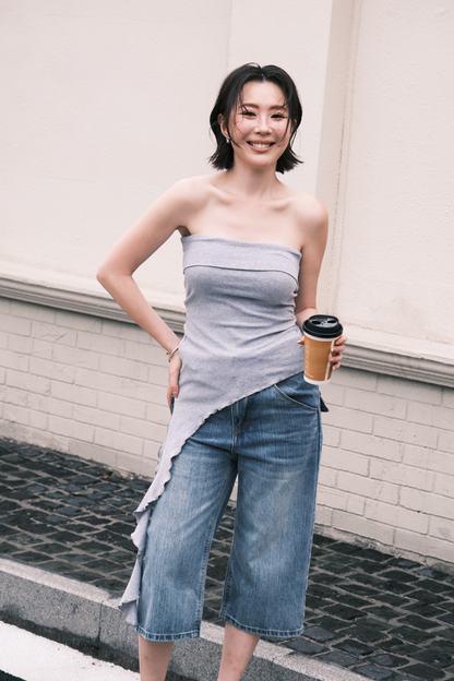 Luna Ruched Tube Top in Grey
