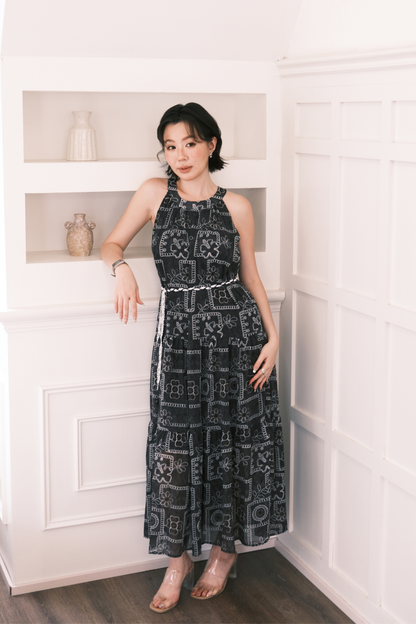 Santorini Embroidered Maxi Dress in Black