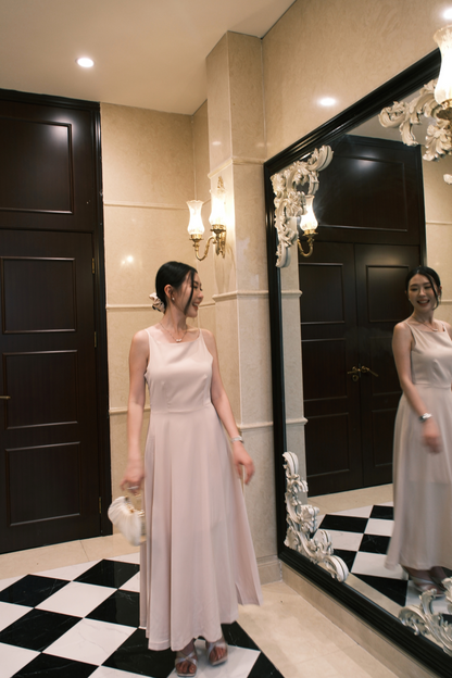 Clara Satin Grace Maxi Dress in Beige