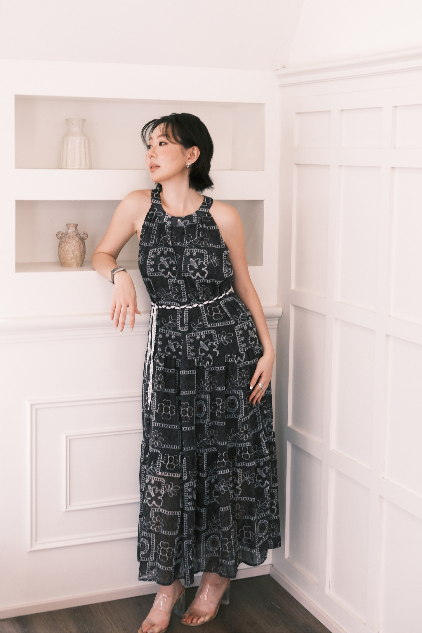 Santorini Embroidered Maxi Dress in Black