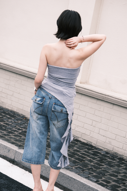 Luna Ruched Tube Top in Grey