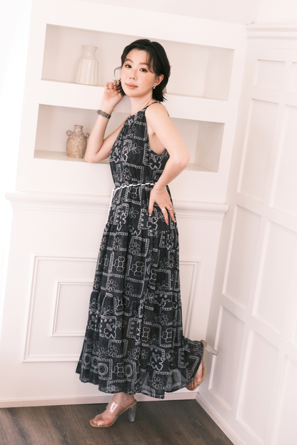 Santorini Embroidered Maxi Dress in Black