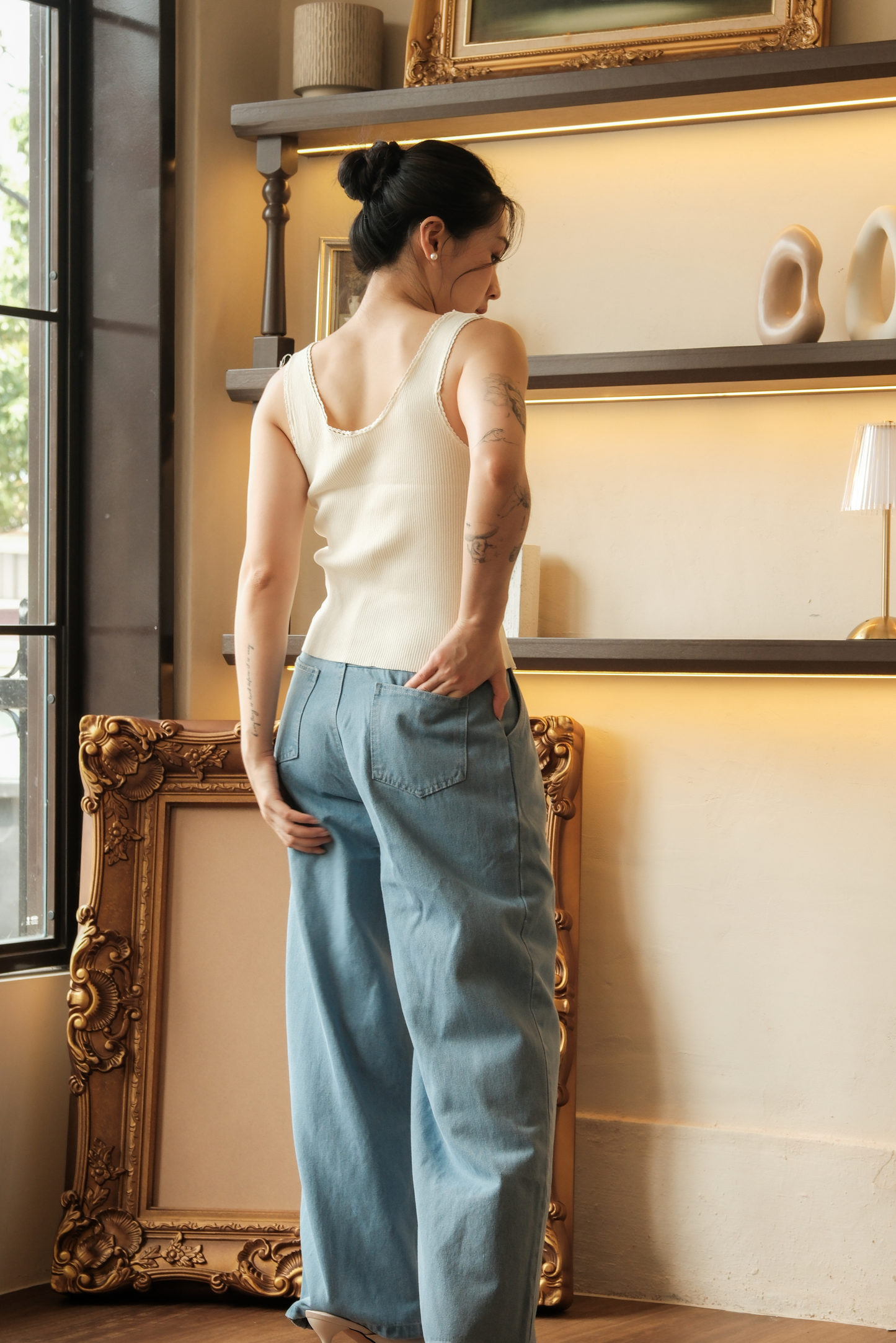 Élise Knit Button Tank in Beige