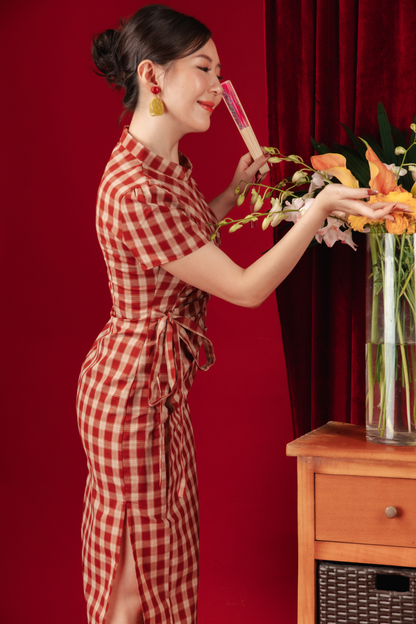 Camille Checked Mandarin Wrap Dress