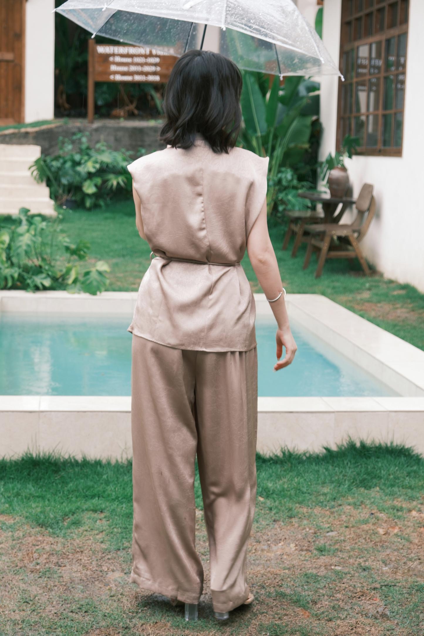 Olienne Satin Wrap Set in Khaki