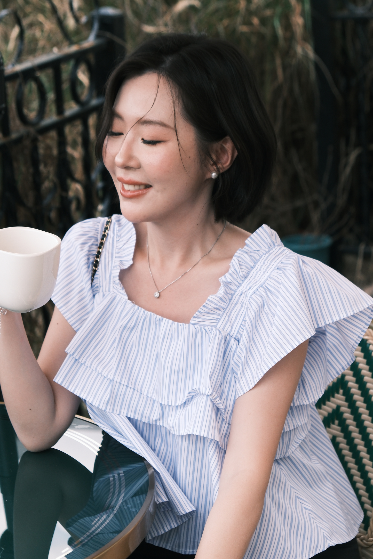 Isla Ruffle Off-Shoulder Top in Light Blue