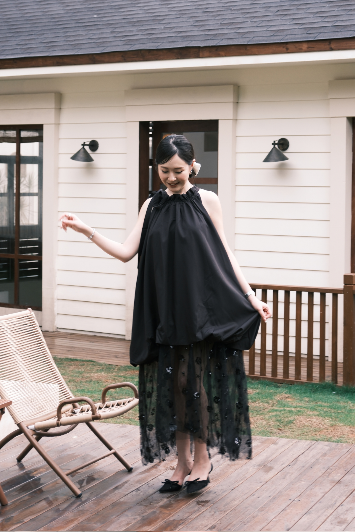 Seraphina Sheer Layered Dress in Black