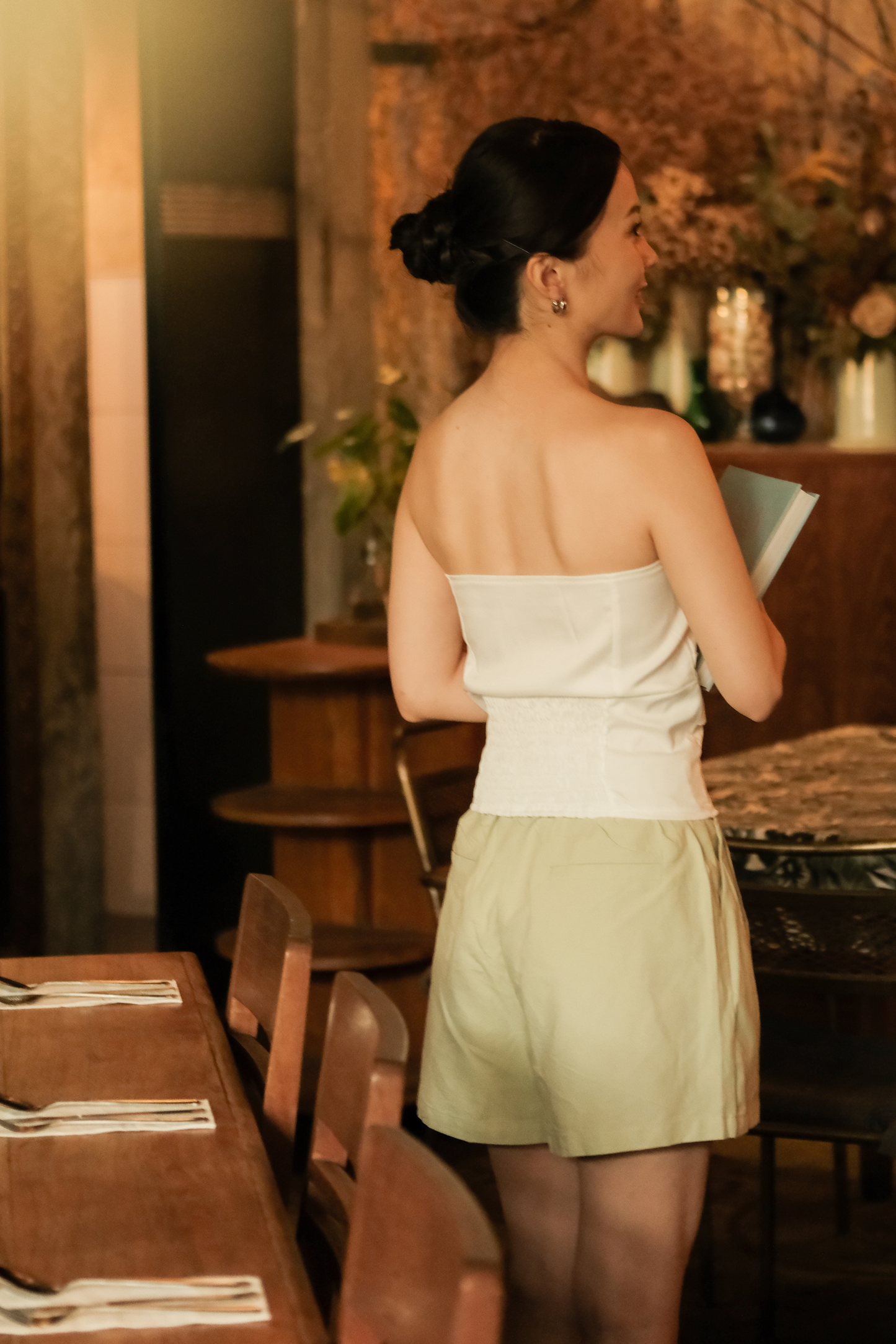 Isaline Ruched Back Tube Blouse in White