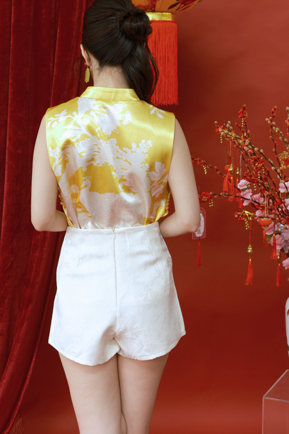 Luxe Jacquard A-Line Shorts in Beige (In-Stock)