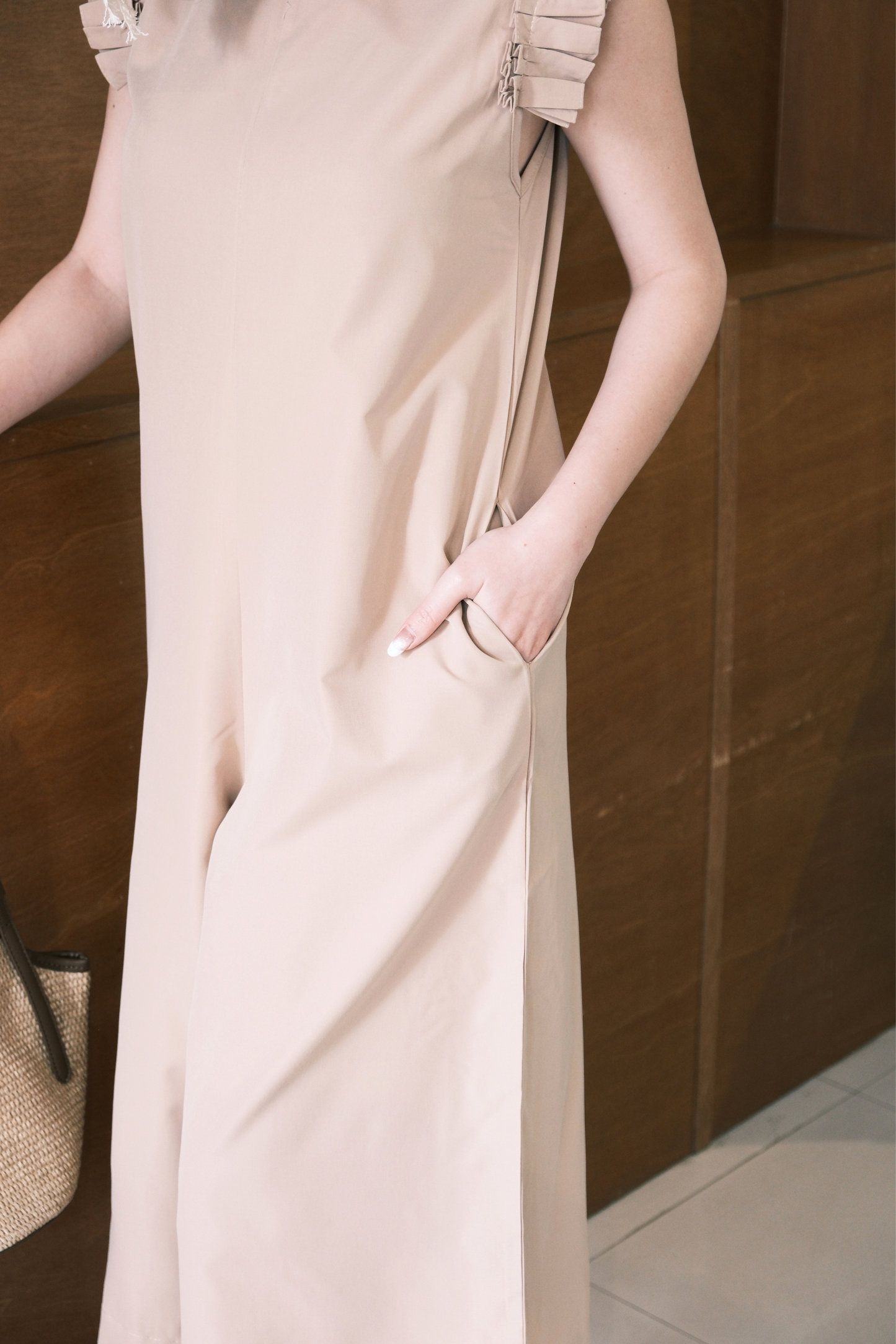 Camille Ruffle Wide-Leg Jumpsuit In Khaki