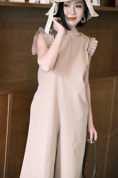 Camille Ruffle Wide-Leg Jumpsuit In Khaki