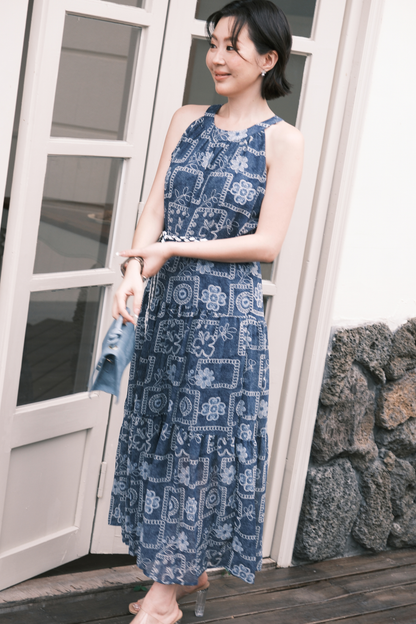 Santorini Embroidered Maxi Dress in Blue