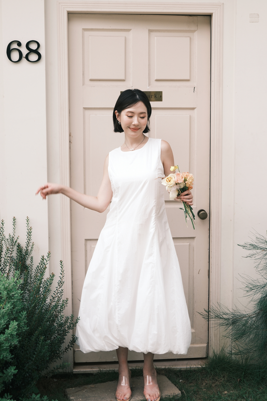 Amélie Cloud Hem Midi Dress in White