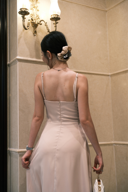 Clara Satin Grace Maxi Dress in Beige