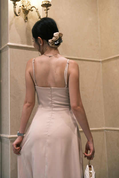 Clara Satin Grace Maxi Dress in Beige