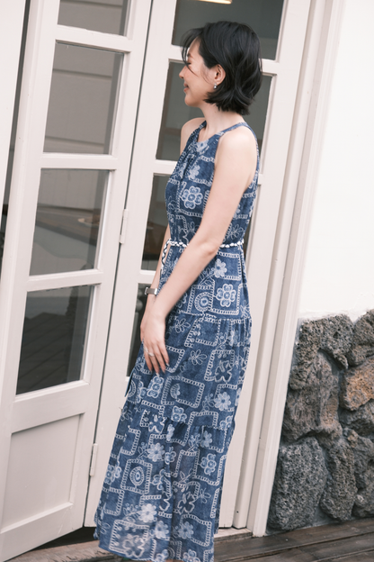 Santorini Embroidered Maxi Dress in Blue