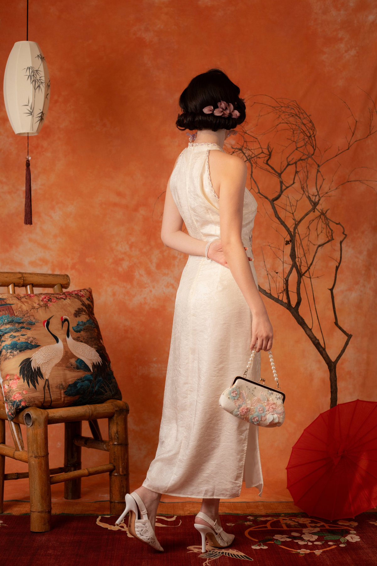 Linnea Iris Cheongsam Dress in Cream