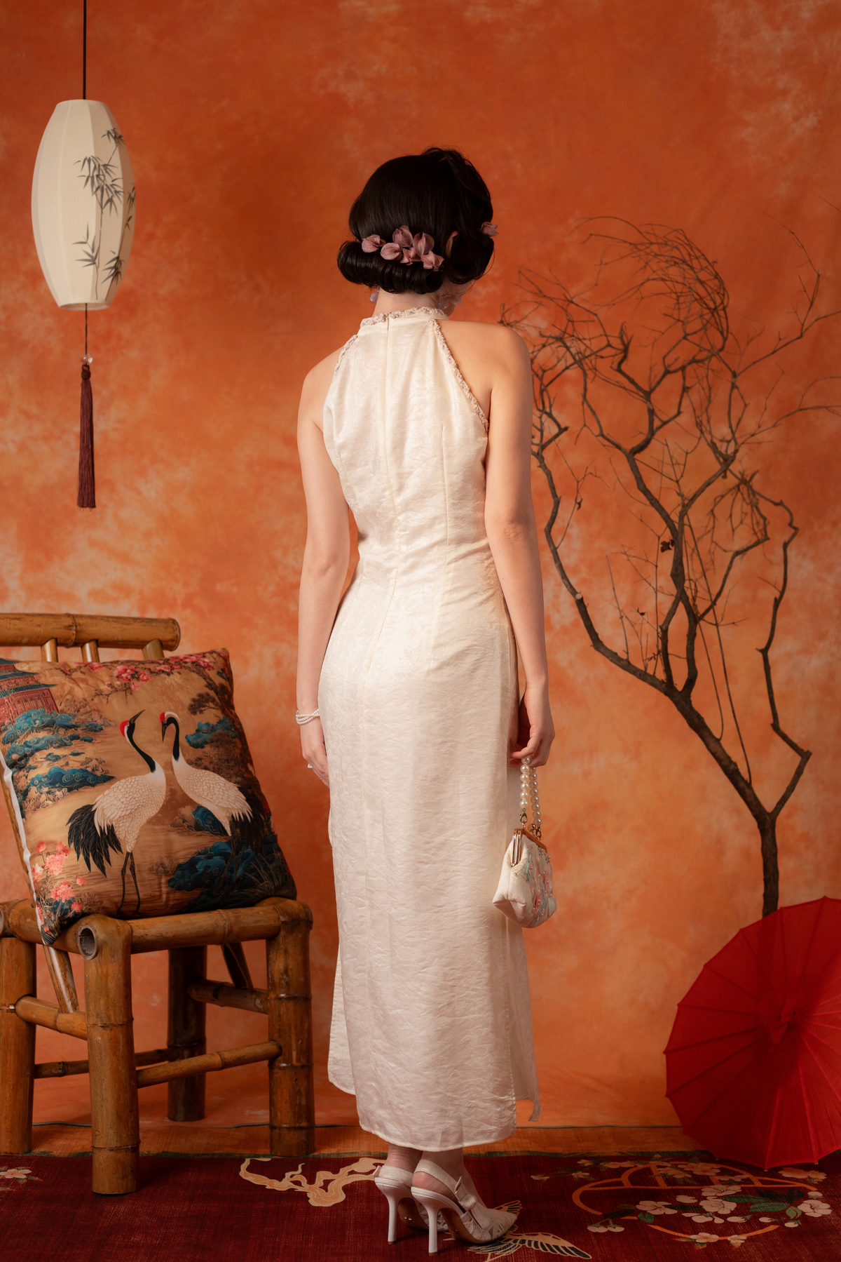 Linnea Iris Cheongsam Dress in Cream