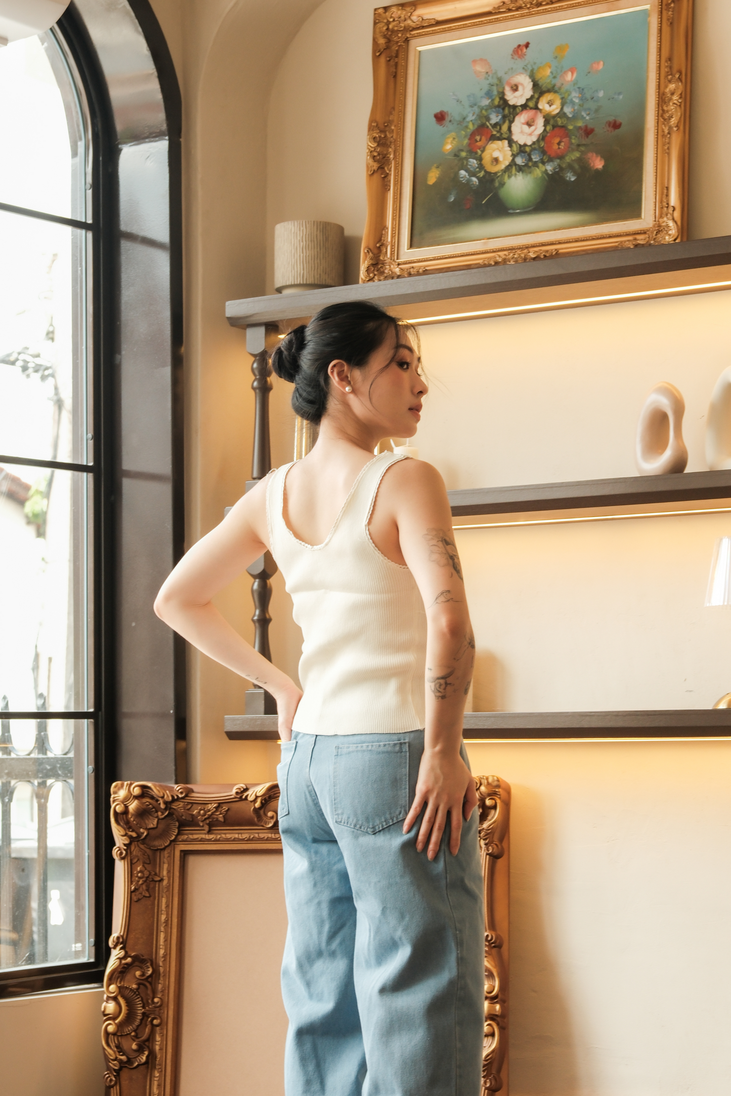 Élise Knit Button Tank in Beige